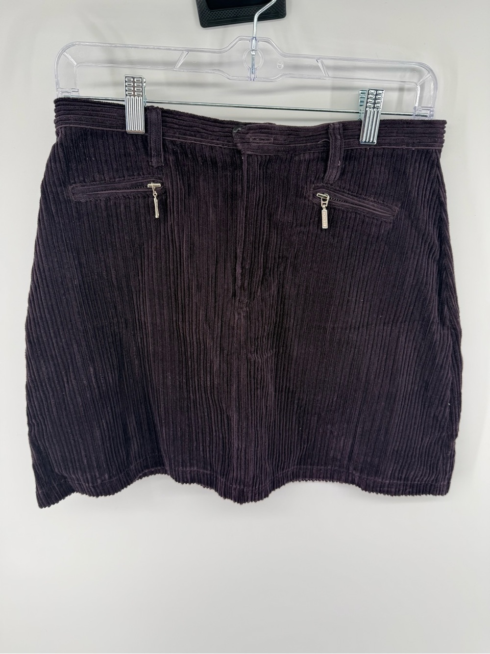 Corduroy Mini Skirt with Zip Pockets - Dark Purple